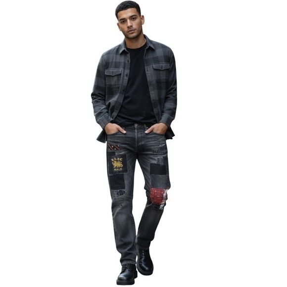 Polo Ralph Lauren Men Washed Black Graphic Patched Sullivan Slim Jeans 33x30 NWT